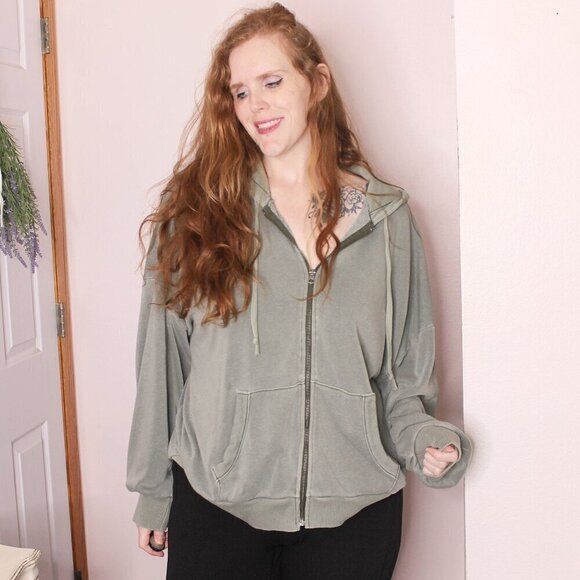 American Eagle Outfitters Tops - American Eagle Green Jegging Fit Zip Hoodie Sweatshirt Oversized